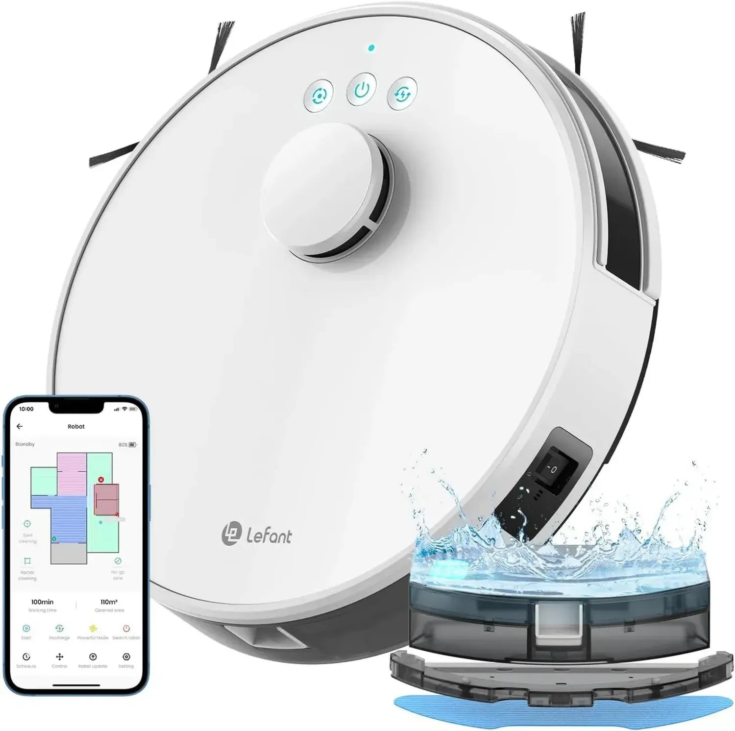 Aspirateur Robot Lefant M1, 2 en 1 4000Pa avec LiDAR et Cartographie, Commande via Alexa et App, Parfait pour Poils d'Animaux, Tapis et Sols Durs, Blanc