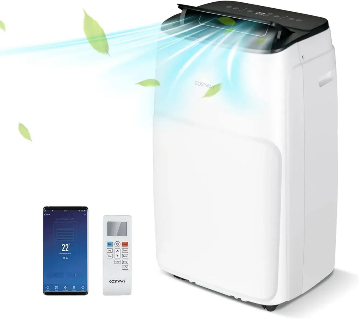 Climatiseur Mobile Silencieux 5 en 1 avec Wifi, 12000 BTU, Refroidissement, Chauffage, Ventilateur, Déshumidificateur
