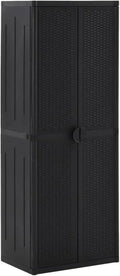 Armoire de Jardin en Rotin Noir 65x45x172 cm, Rangement Extérieur Multifonction