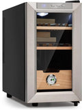 Cave à Cigares Thermoélectrique Klarstein El Presidente, 23L, Porte Vitrée, Tiroirs en Cèdre, Hygromètre, Éclairage LED, Argent