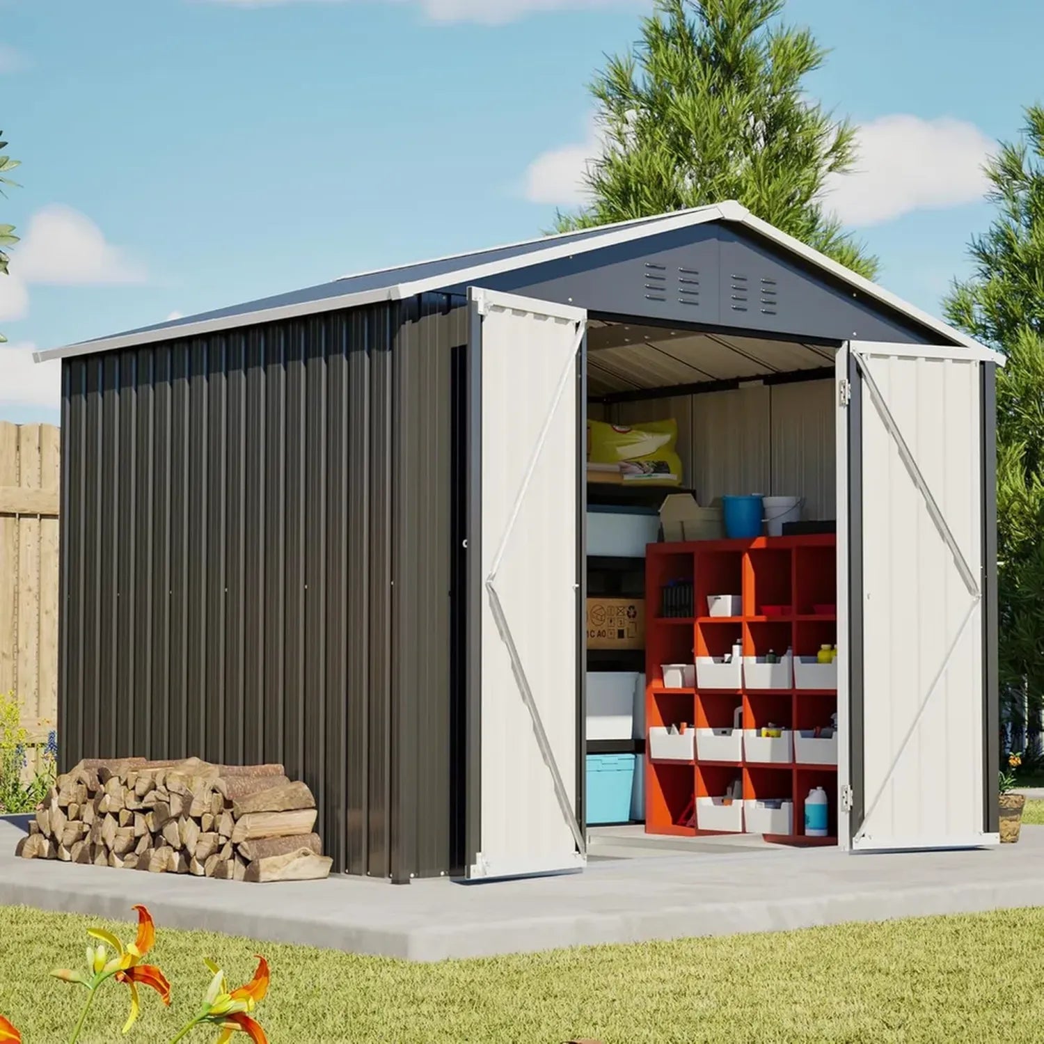 Cabane de jardin en métal 240x192x191 cm - Rangement d'outils avec porte coulissante et 4 aérations