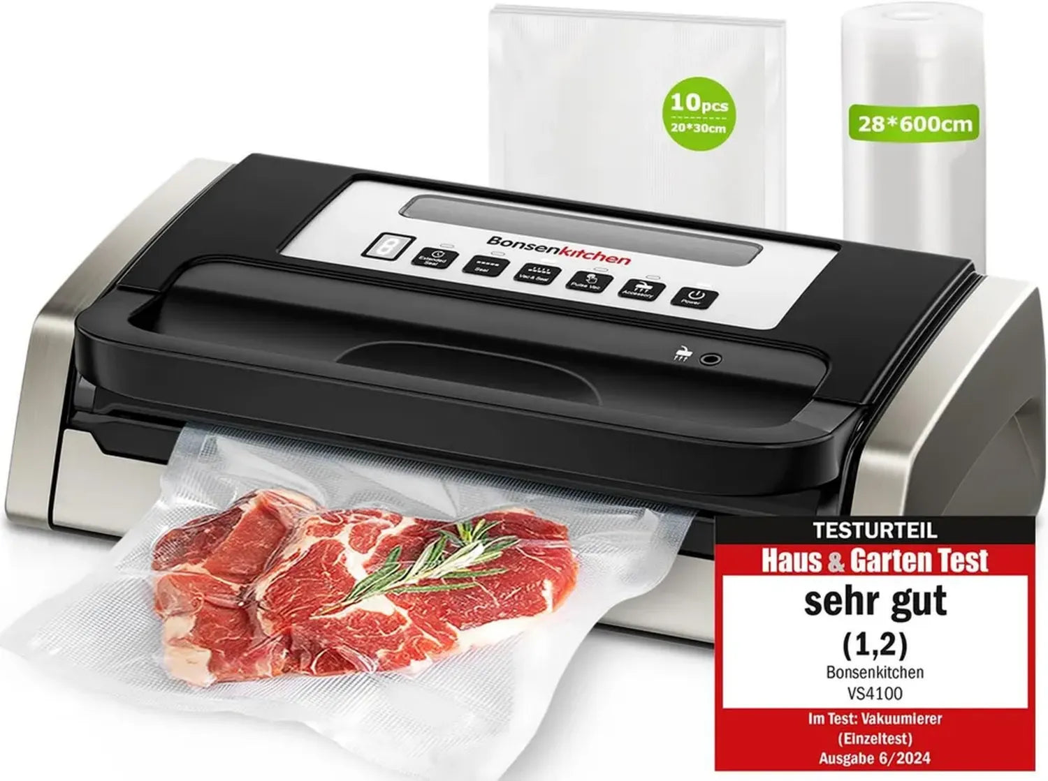 Appareil Sous Vide Bonsenkitchen, Silencieux et Puissant, Technologie Avancée pour Utilisation Continue, Design Ergonomique avec Poignée Sécurisée, Noir
