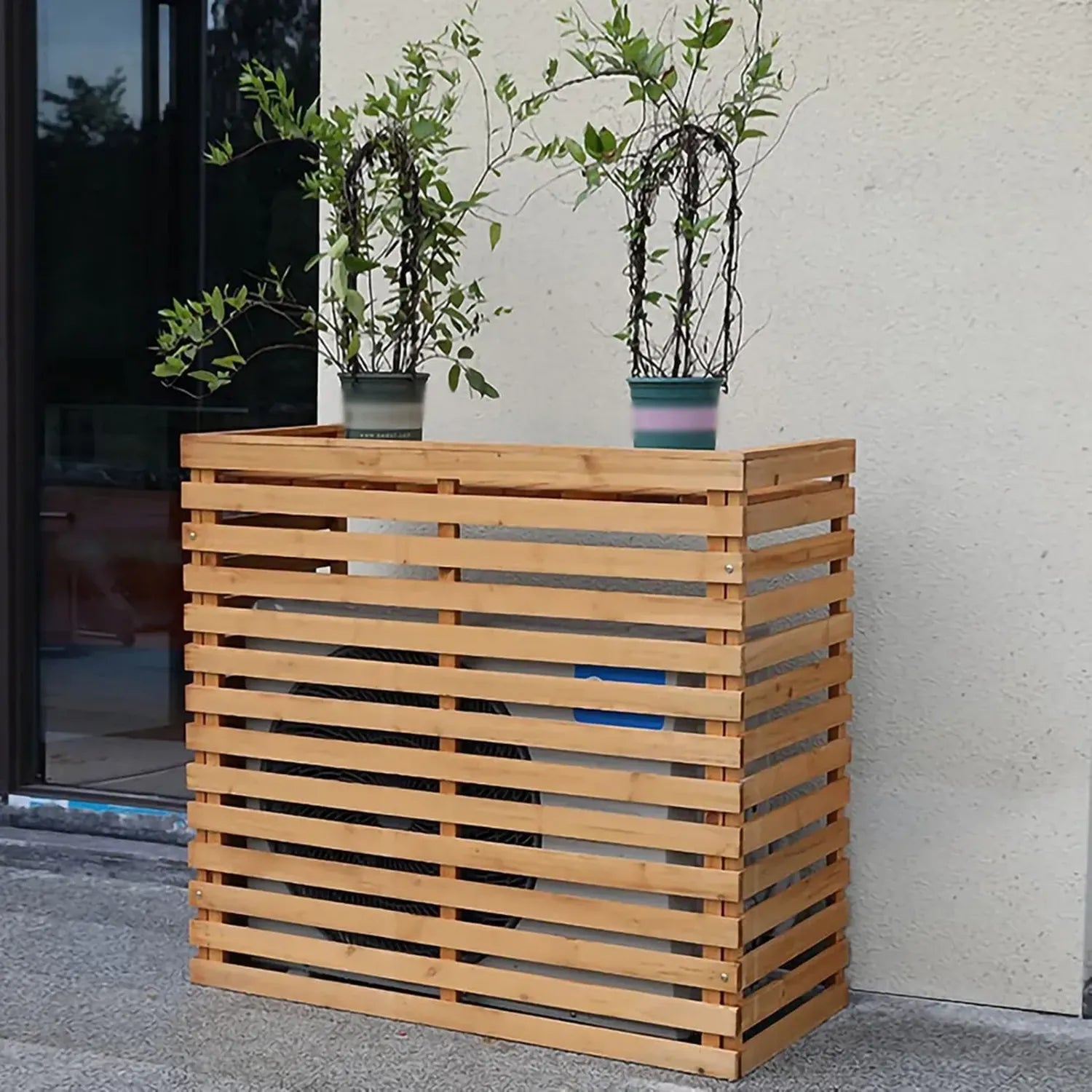 Coffre de Climatiseur en Bois avec Étagère, Protection Extérieure Élégante, 85 x 35 x 80 cm