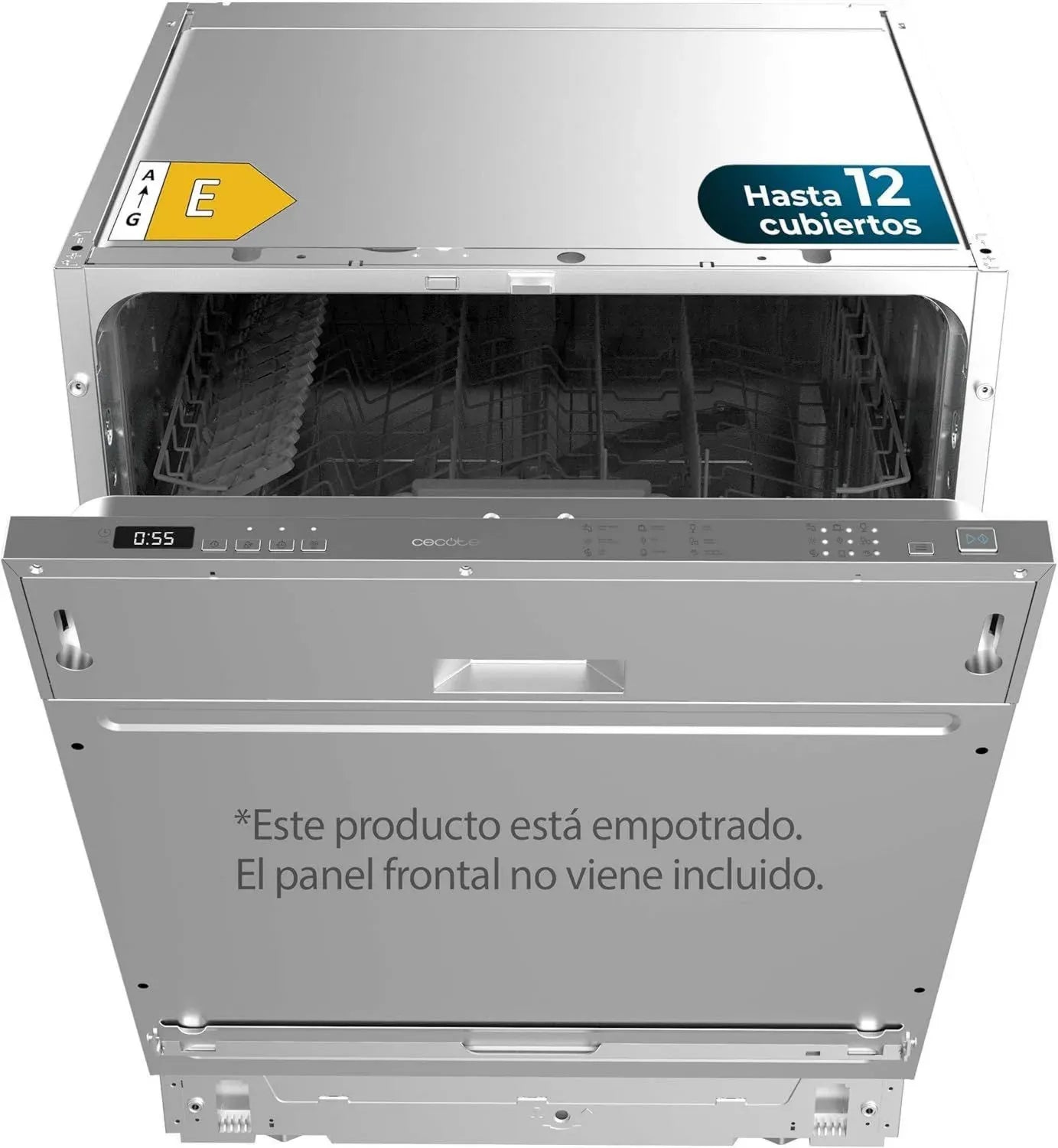 Cecotec Lave-vaisselle Intégrable 60cm Bolero Aguazero 6110 - 1850W, 12 Couverts, 7 Programmes, Demi-charge, Départ Différé, Séchage Dry+, Sécurité Enfant