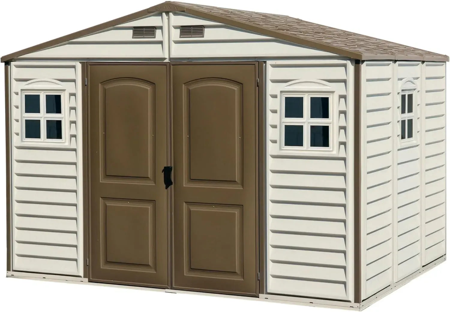 Abri de Jardin en Résine 10x8 avec Fenêtres et Structure Métallique - Ivoire/Marron