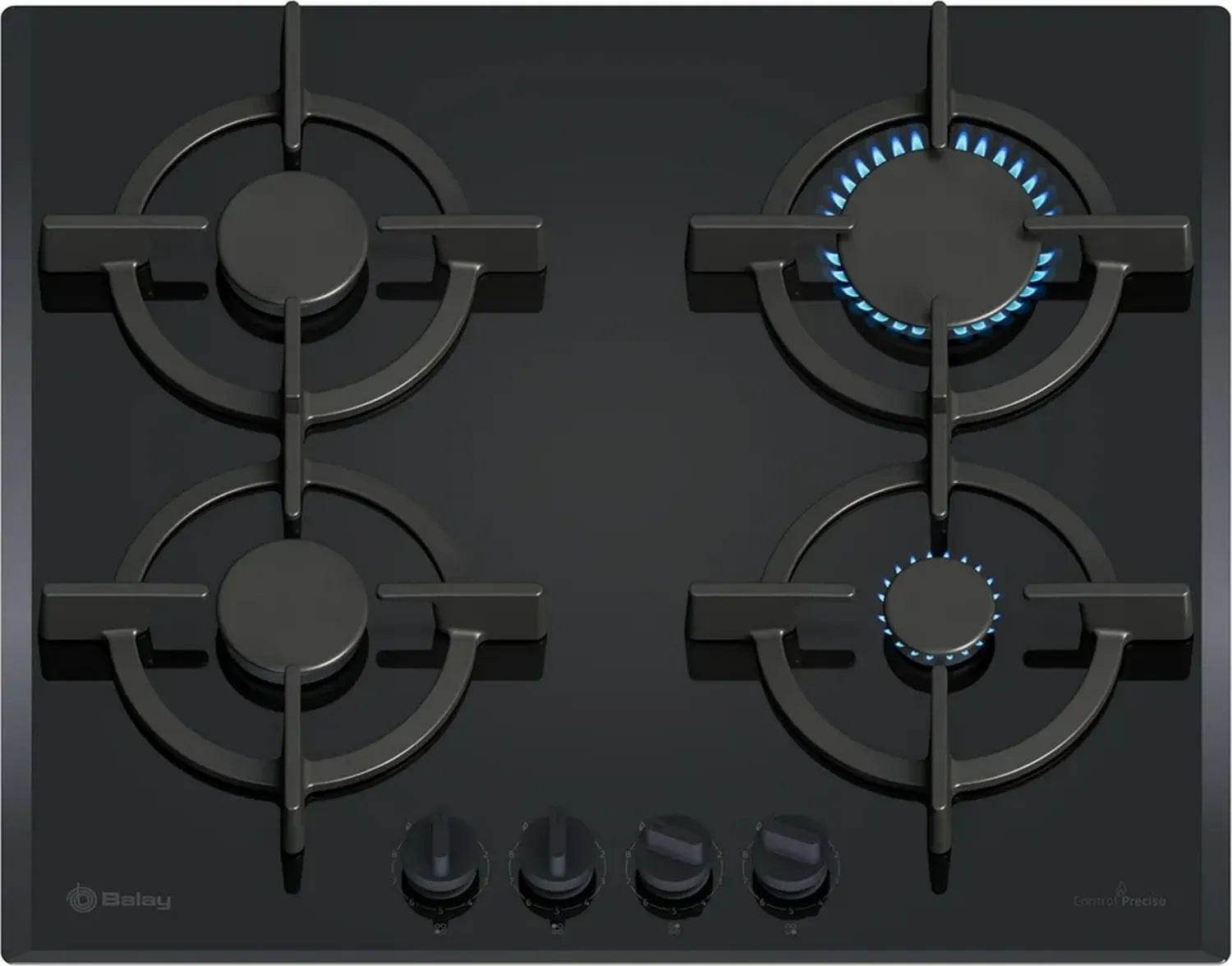 Table de cuisson gaz Balay 60 cm, 4 foyers, allumage automatique et sécurité gasStop, noir