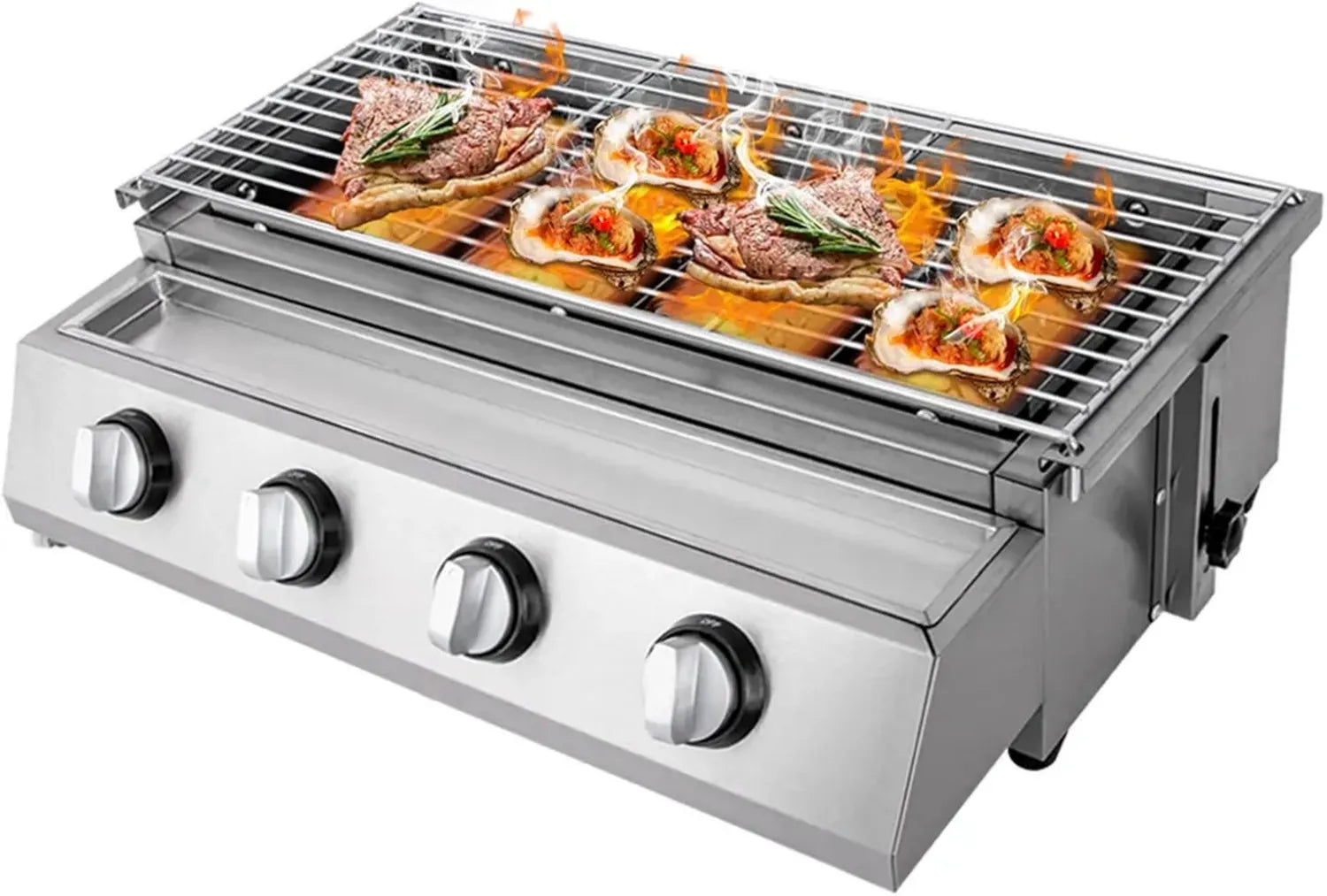 Gril à gaz 4 brûleurs en acier inoxydable avec température réglable et bac à graisse amovible pour extérieur