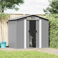 Cabane de Jardin en Métal Gris avec Ventilation, 204 x 132 x 186 cm, Abri à Outils et Plancher Inclus