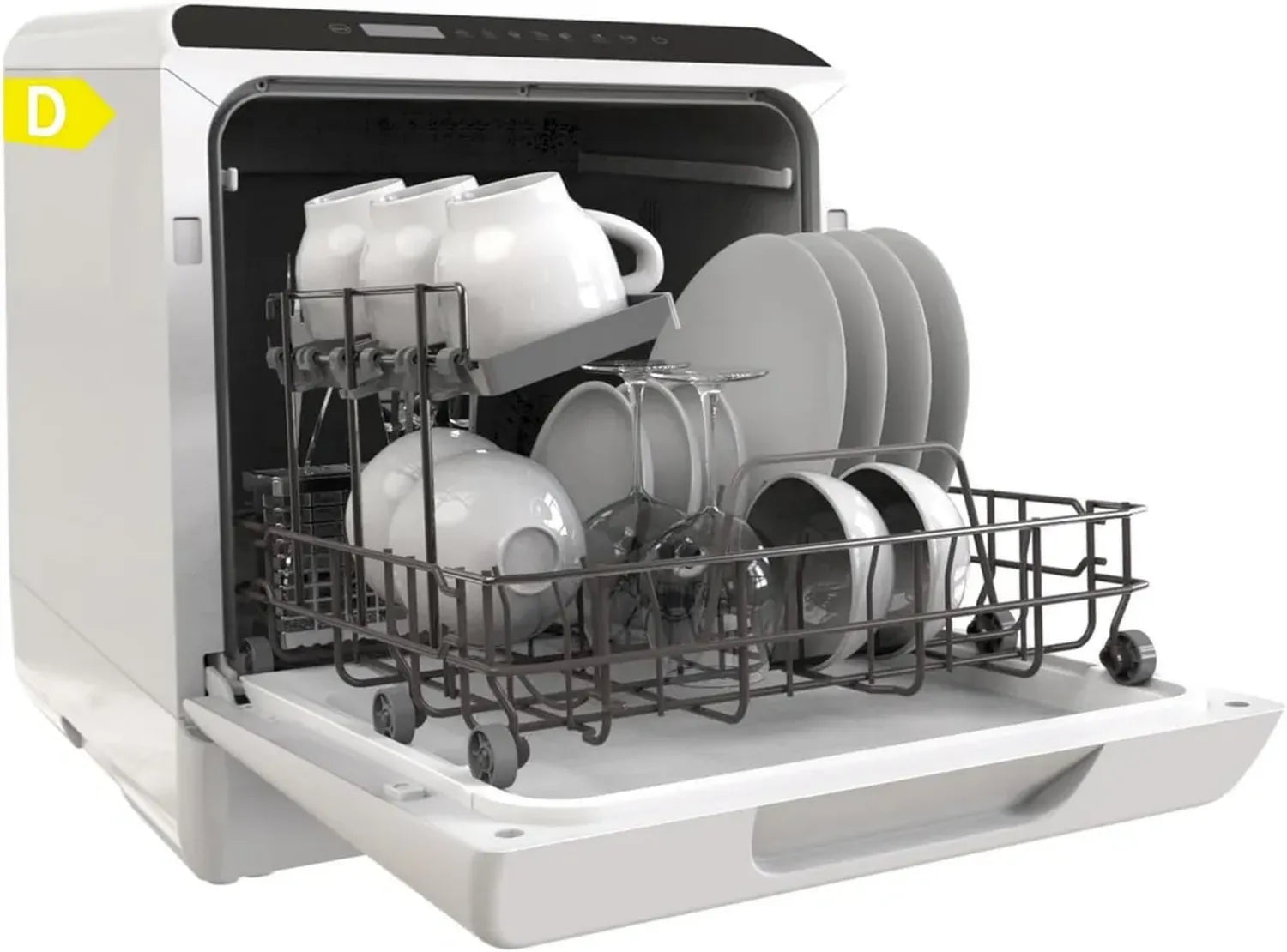 Hermitlux Lave-vaisselle Compact 5 Couverts, 6 Programmes avec Séchage Prolongé, Option Mode Bébé 75°C, Réservoir Intégré 5L ou Raccord Robinet, Facile à Utiliser