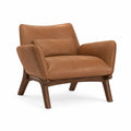 Fauteuil en Cuir Synthétique Marron avec Cadre en Bois