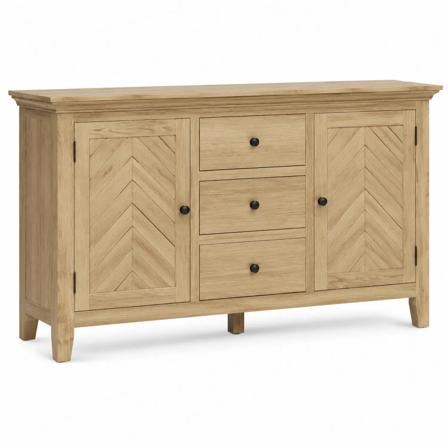 Buffet en bois naturel avec 2 portes et 3 tiroirs