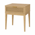 Table de chevet en bois avec tiroir en rotin 45x35x60 cm