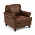 Fauteuil en cuir PU marron avec accoudoirs roulés