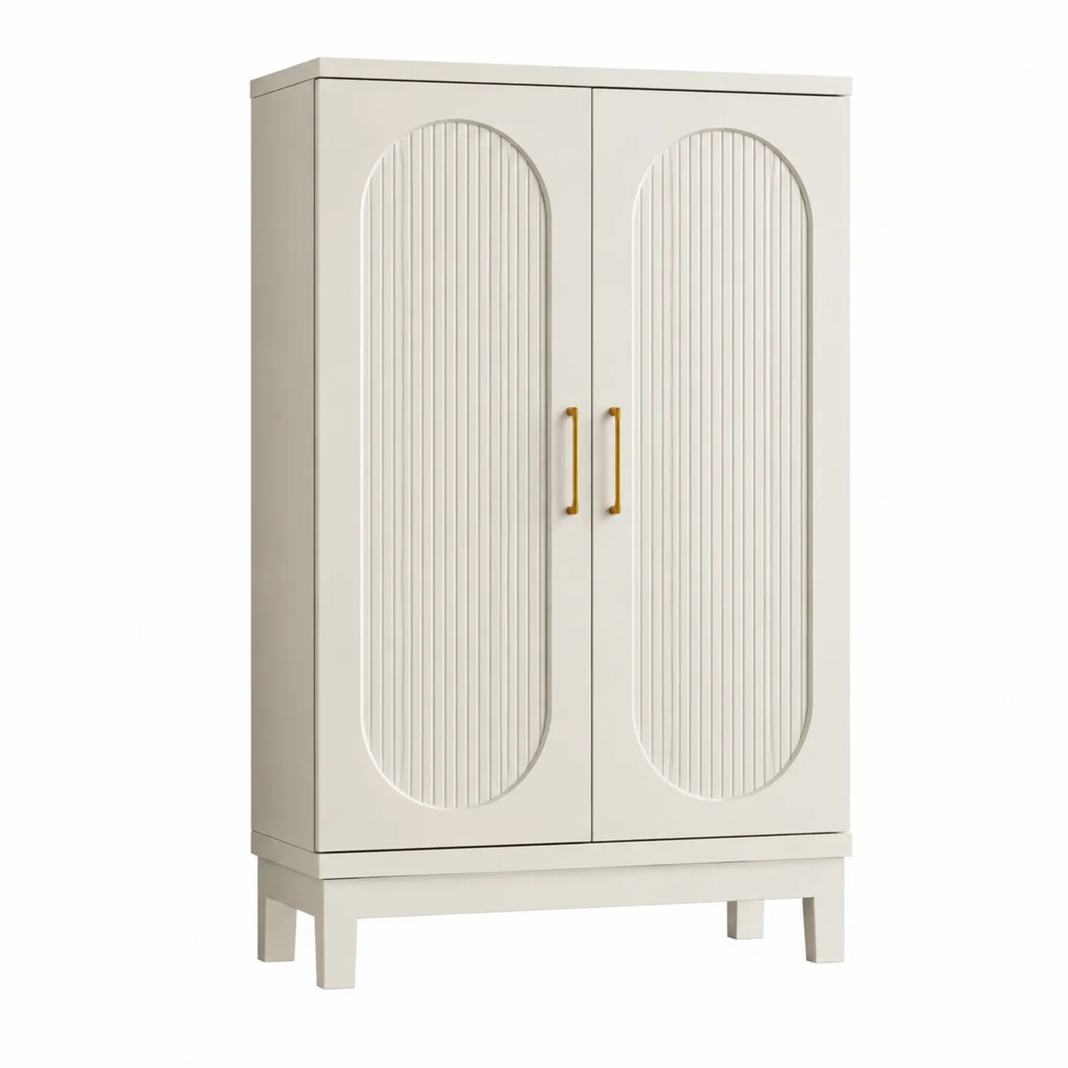 Buffet 2 portes en bois avec poignées métalliques Blanc Crème