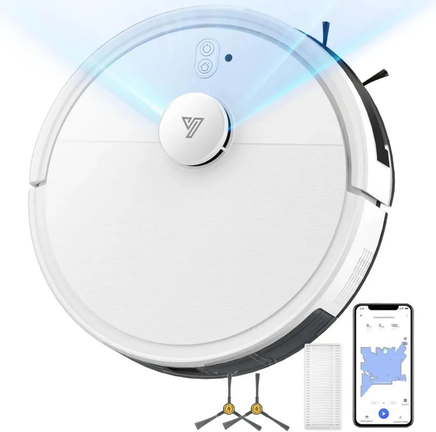 Aspirateur Robot 2-en-1 avec Navigation LiDAR et Cartographie 4000 Pa, Commande WiFi et Voix, 120 Min, Évitement Intelligent, Idéal Poils d'Animaux, Blanc