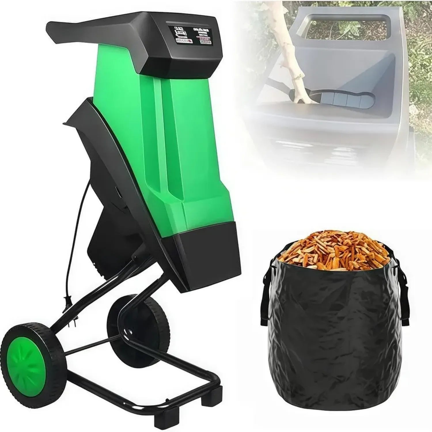 Broyeur électrique multifonction 2400W pour feuilles et branches avec sac de récupération 50L, coupe maximale 40mm