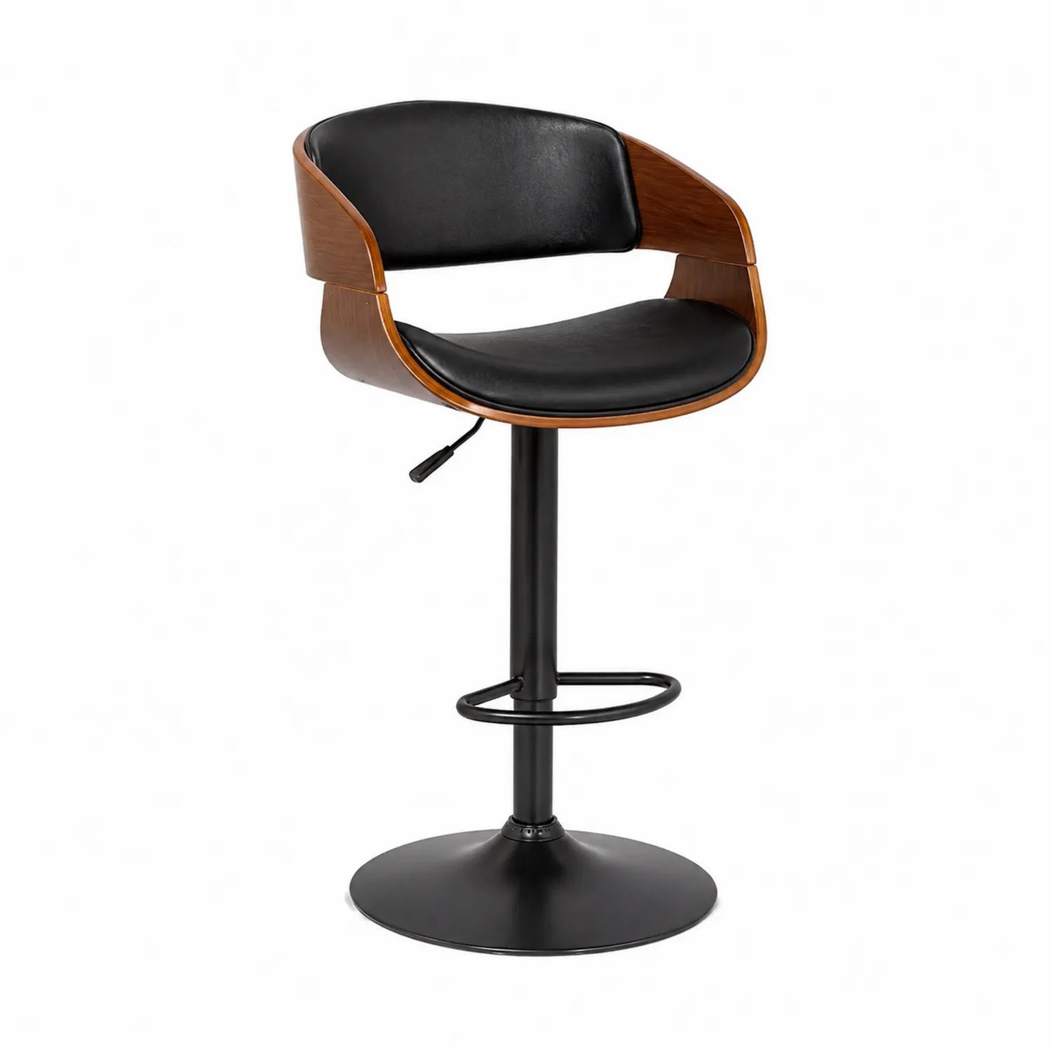 Chaise de bar pivotante réglable en bois et cuir PU Noir