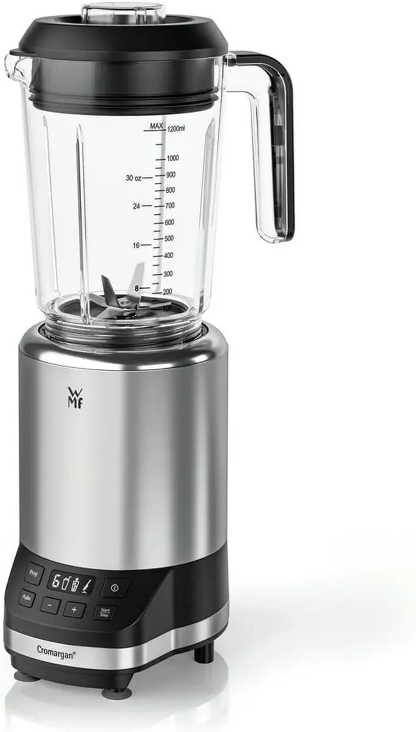 Mixeur WMF, 1200 W, 6 vitesses, 3 programmes, Bol Tritan 1,2 L, Lames amovibles, Inox Cromargan, 2 bouteilles