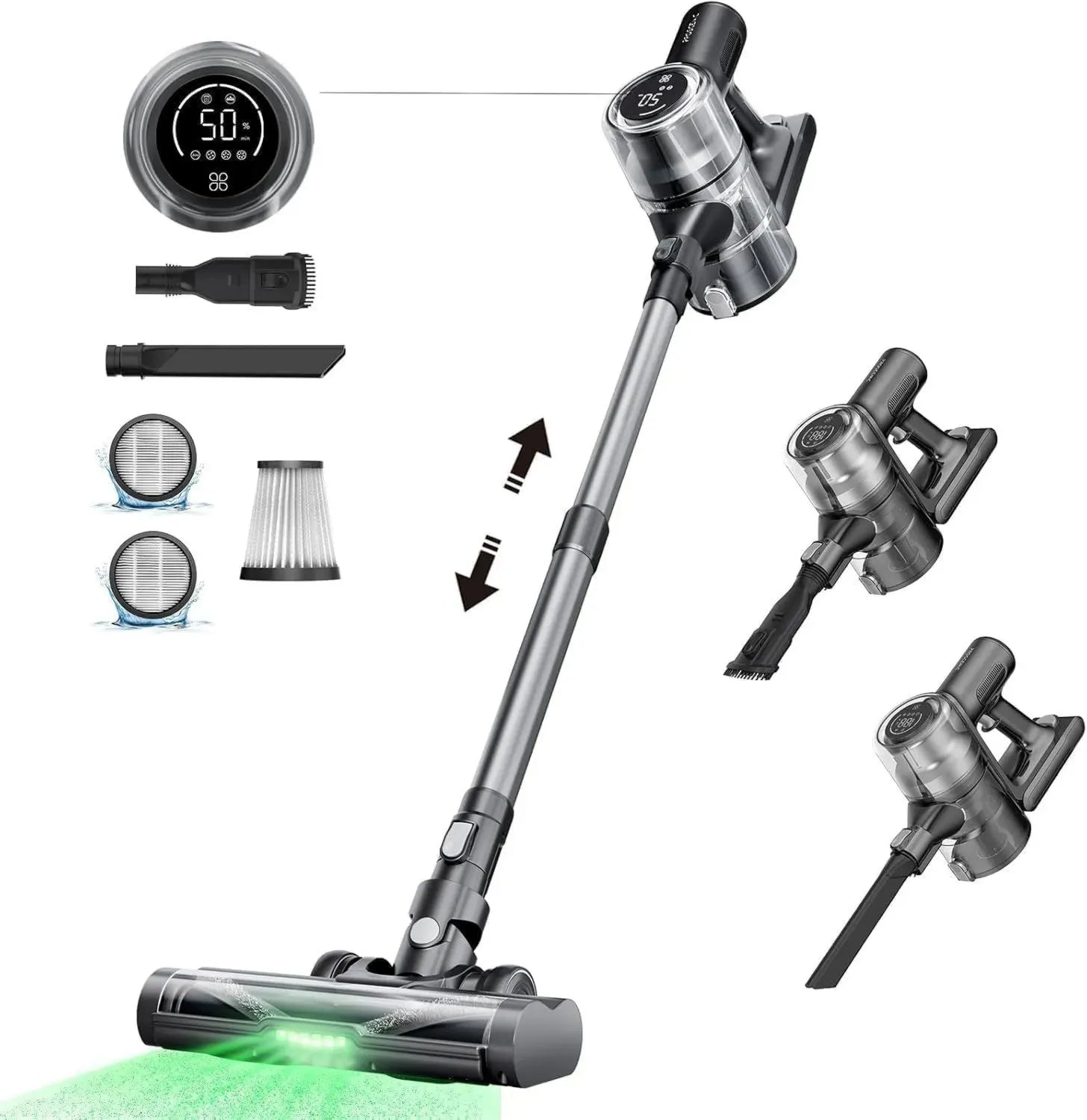 Aspirateur Balai Proscenic P13 sans Fil, 550W Puissant avec Écran LED, Tube Réglable, Brosse Anti-Emmêlement, Autonomie 45 Min
