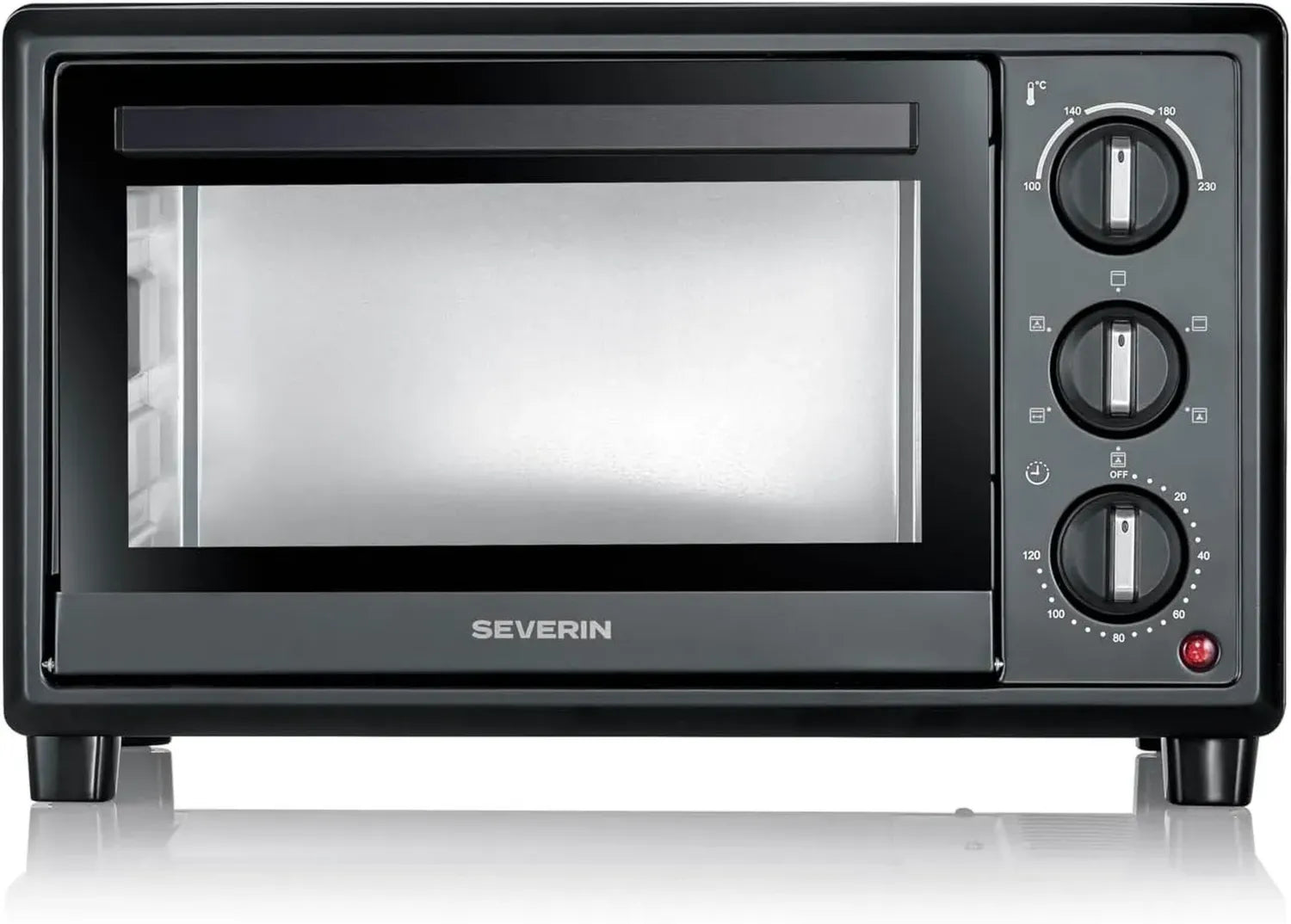 Four Compact SEVERIN 20L à Convection, Pierre à Pizza et Rôtissoire, 1600W, Minuteur 120 min, Design Élégant, Noir