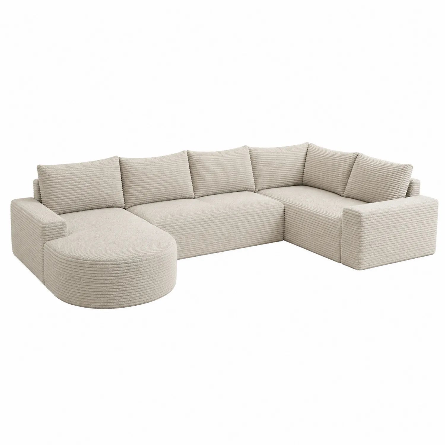 Canapé d'angle en tissu côtelé beige