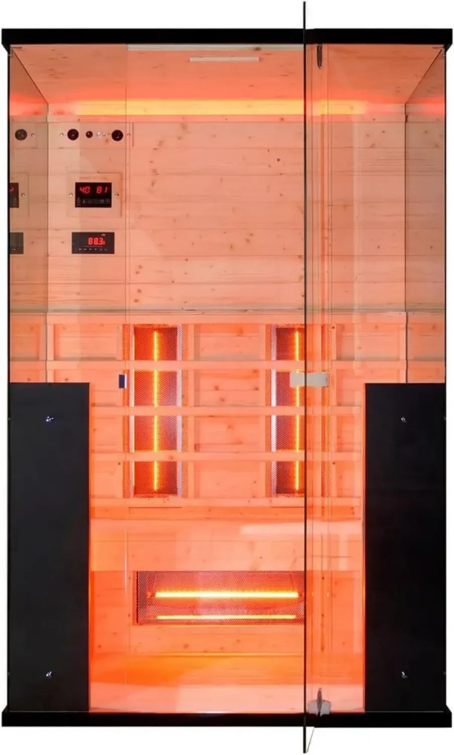 Sauna infrarouge pour 2 personnes, lumière LED intégrée, lecteur MP3 et Bluetooth, dimensions 125x100x190 cm