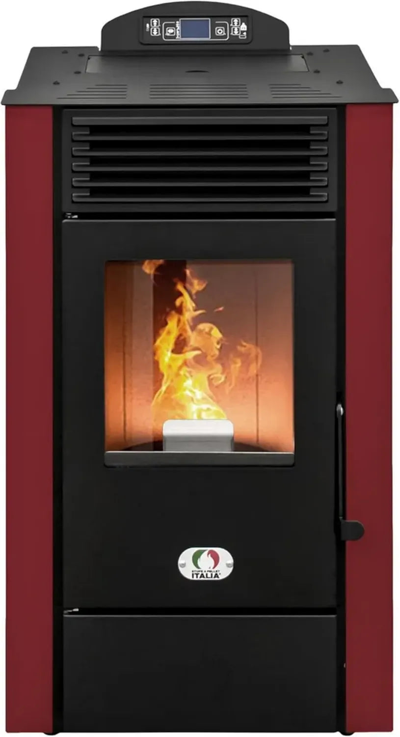 Poêle à Granulés WiFi Alaska 10 kW, Efficacité 91%, Chauffe 85 m², Autonomie 20H, Programmable avec Contrôle à Distance, Rouge