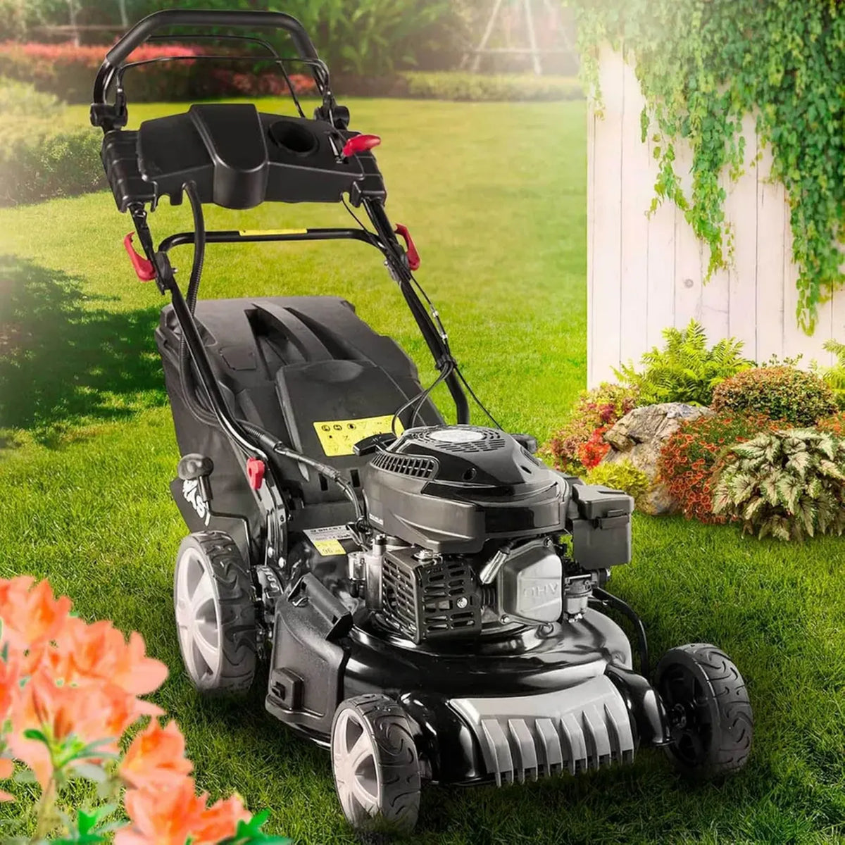 BRAST Tondeuse Thermique Électrique 46cm, 3,5kW, Coupe 30-80mm, 4 en 1