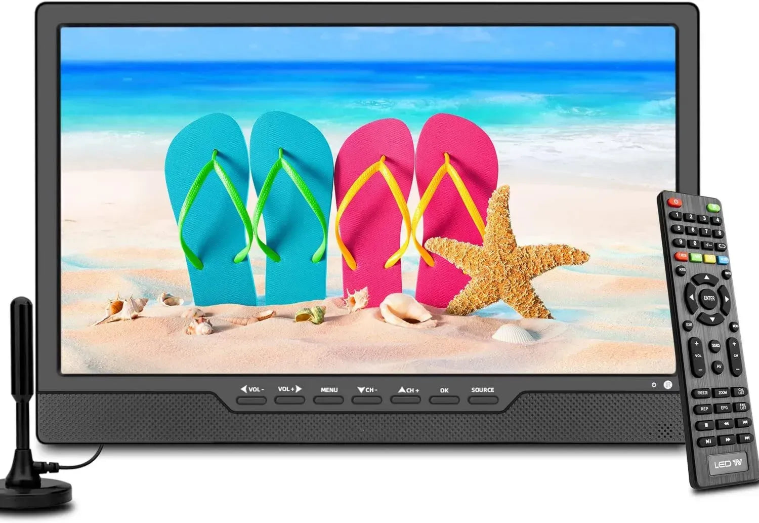 Téléviseur Portable 14'' LCD DVB-T2 SOYAR, Batterie Rechargeable, USB, HDMI, AV, Télécommande