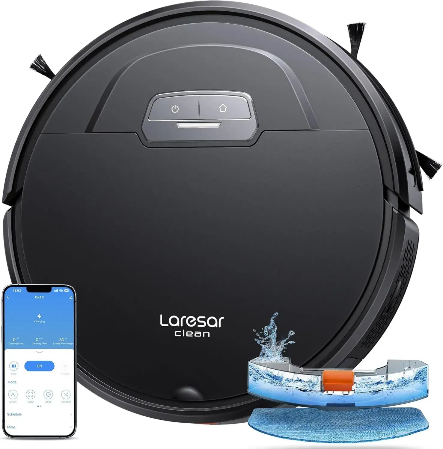 Aspirateur Robot Ultra Silencieux Laresar Clean Evol 3, Puissance 4500Pa, Contrôle via Alexa et WiFi, Design Mince 7,6cm, Nettoyage pour Sols Durs et Tapis