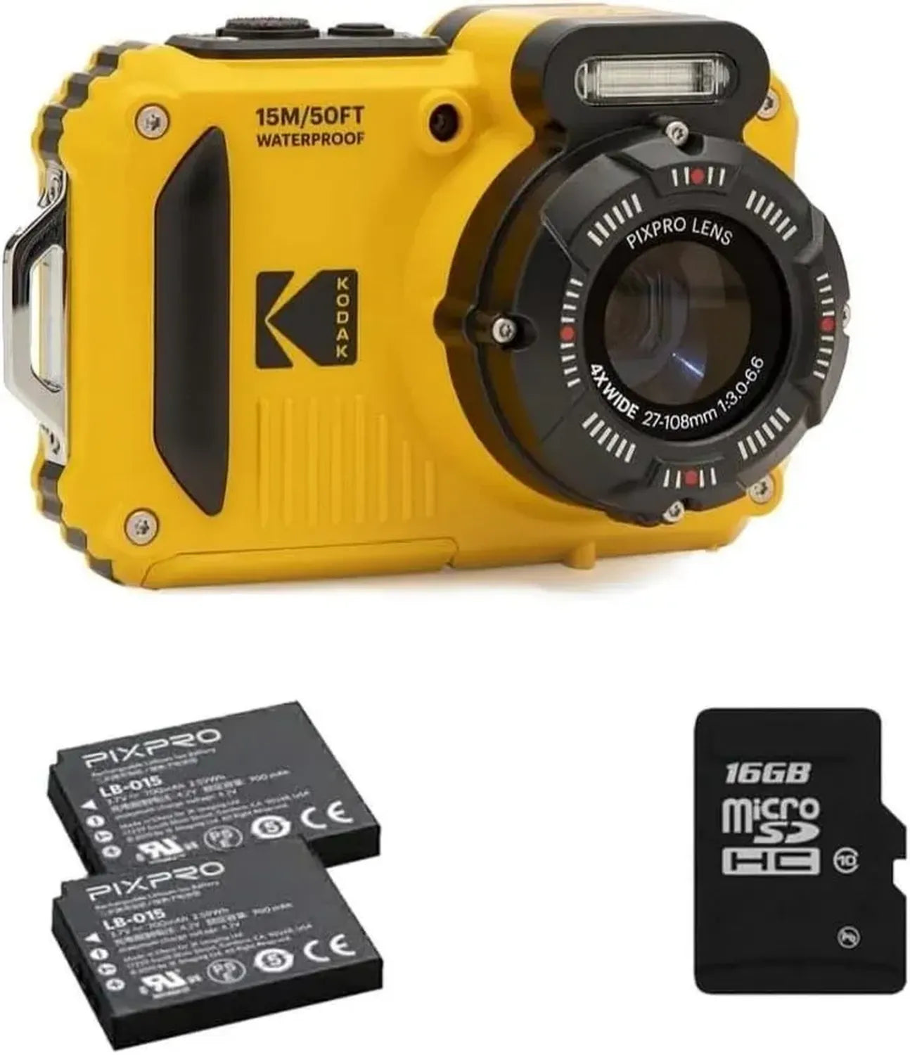 KODAK Pixpro WPZ2 Étanche 16MP + 2 Batteries + Carte SD, Vidéo HD, Écran LCD 2,7' - Jaune