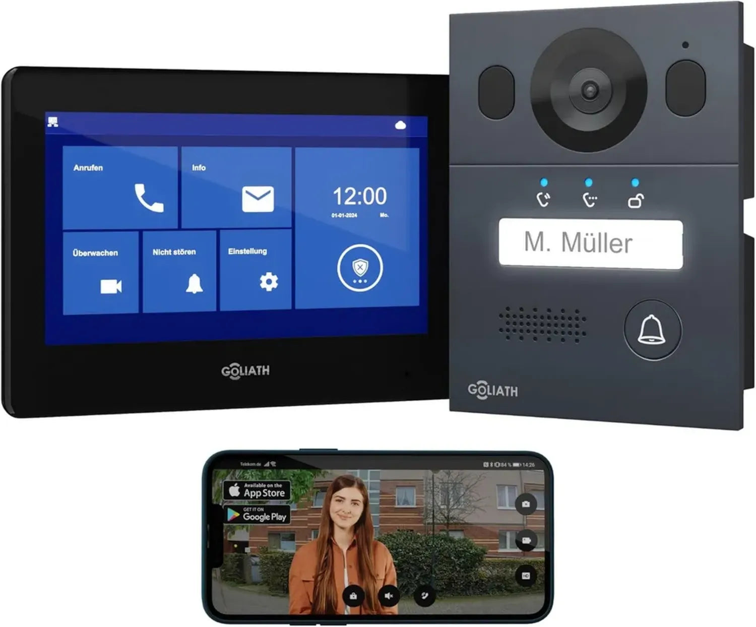 Portier Vidéo 7 Pouces avec Caméra, Interphone Maison avec Ouverture Porte, Compatible Smartphone