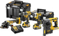 DEWALT Kit 4 Outils: Perceuse à Percussion, Visseuse à Chocs, Meuleuse, Perforateur XR 18V Sans Balais, 3 Batteries 5Ah, Chargeur, 2 Coffrets TSTAK