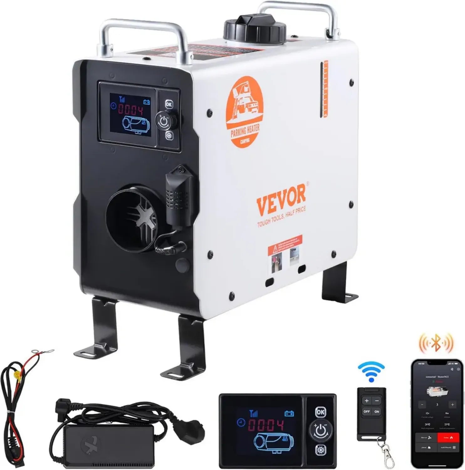 Chauffage Diesel Portable 2 kW avec Commande Bluetooth, Télécommande et Écran, Alarme CO, Compatible 12/24V, Chauffage Rapide pour Bateaux, Caravanes et Véhicules