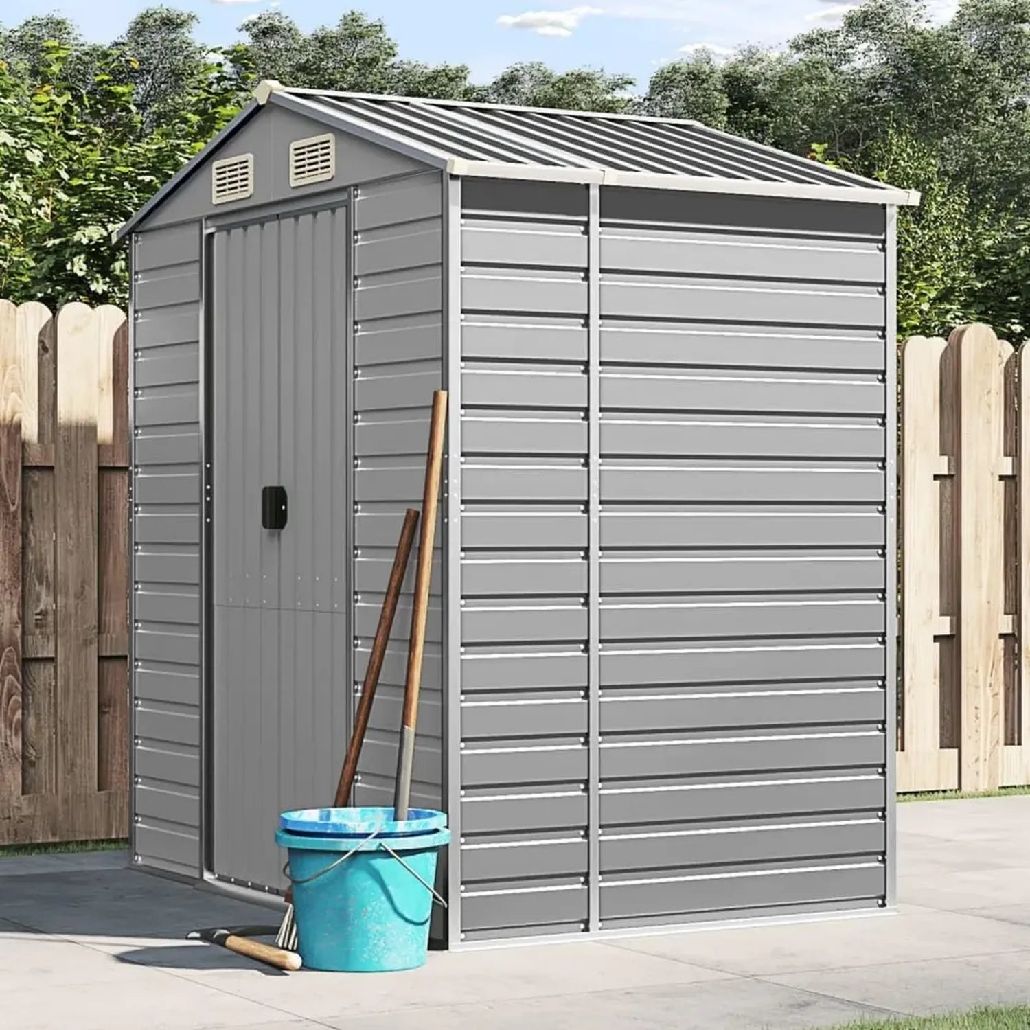 Abri de Jardin Métallique 191x130x198 cm en Acier Galvanisé, Gris Clair