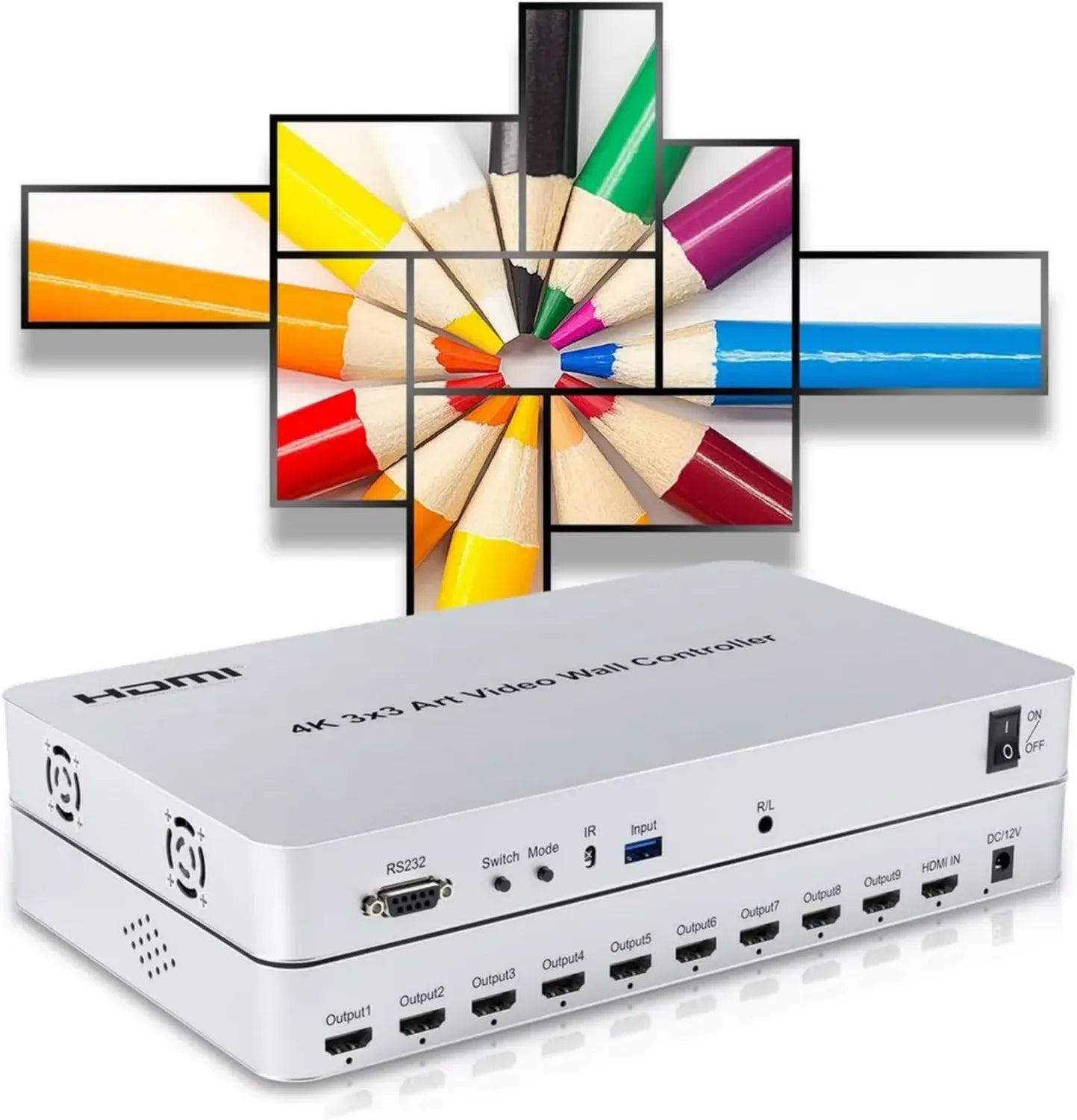 Contrôleur de mur vidéo modulaire 3x3 | Full HD 1080p, HDMI, HDCP | 1 entrée HDMI, 9 sorties | Compatible Win10 64 bits