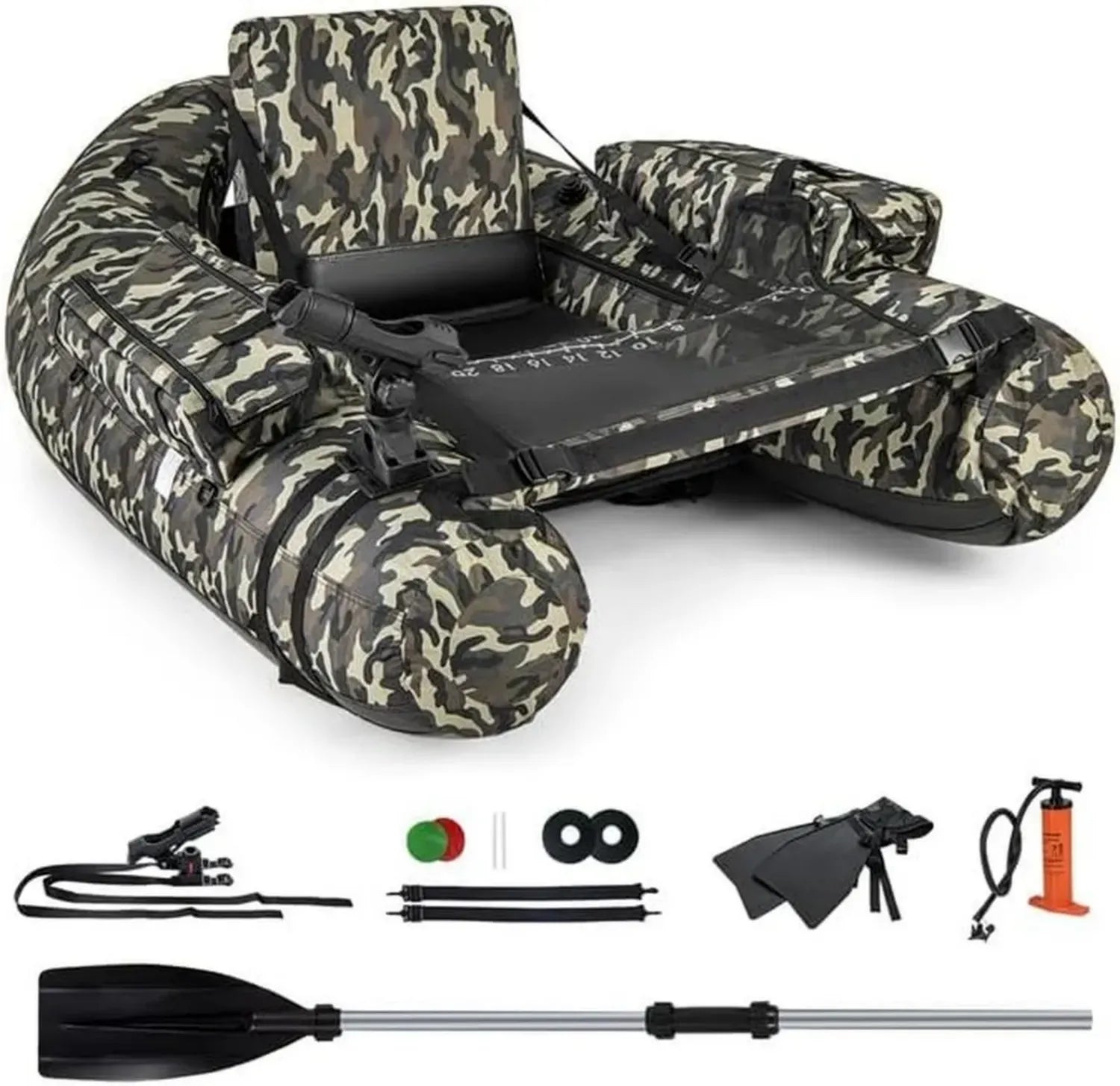COSTWAY Bateau Gonflable de Pêche avec Siège, Pagaie et Accessoires, Charge 150 KG, Design Camouflage