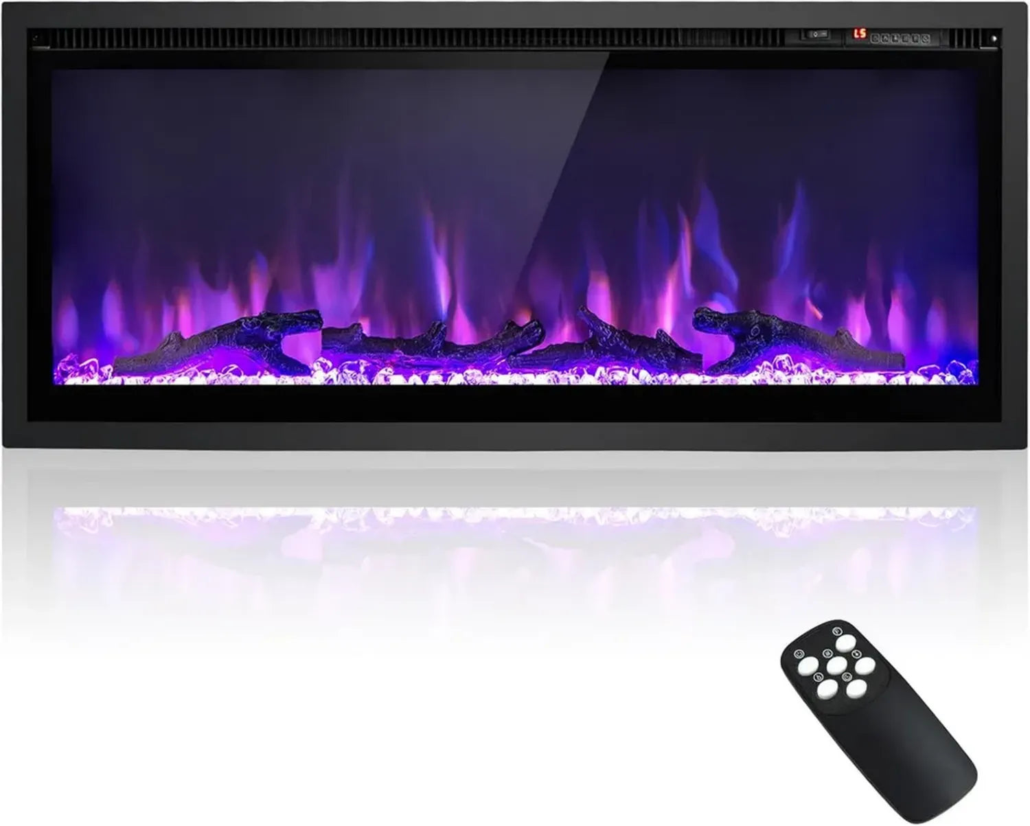Cheminée Électrique LED Intégrée 91cm, 750W/1500W, Télécommande, 9 Couleurs, 5 Niveaux de Luminosité