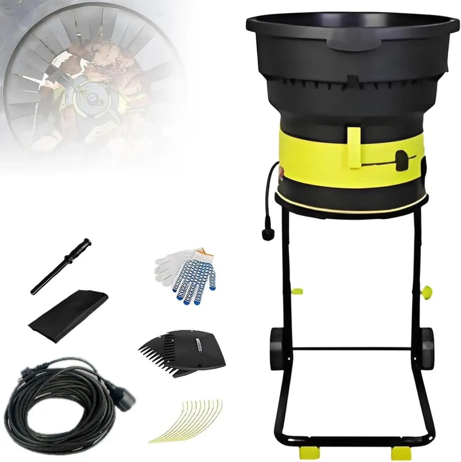 Déchiqueteuse de Feuilles Électrique pour Compost, Trémie Large, Roues et Hauteur Ajustable, Cordon de 60 m