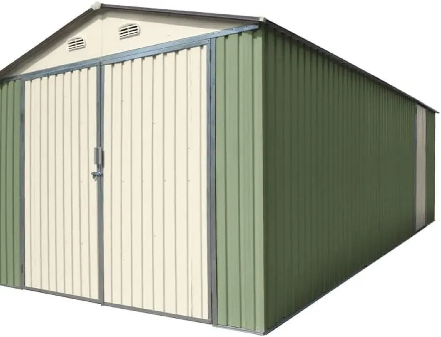 Garage en Acier Galvanisé 18m² X-METAL avec Double Porte et Ancrage, Vert et Crème