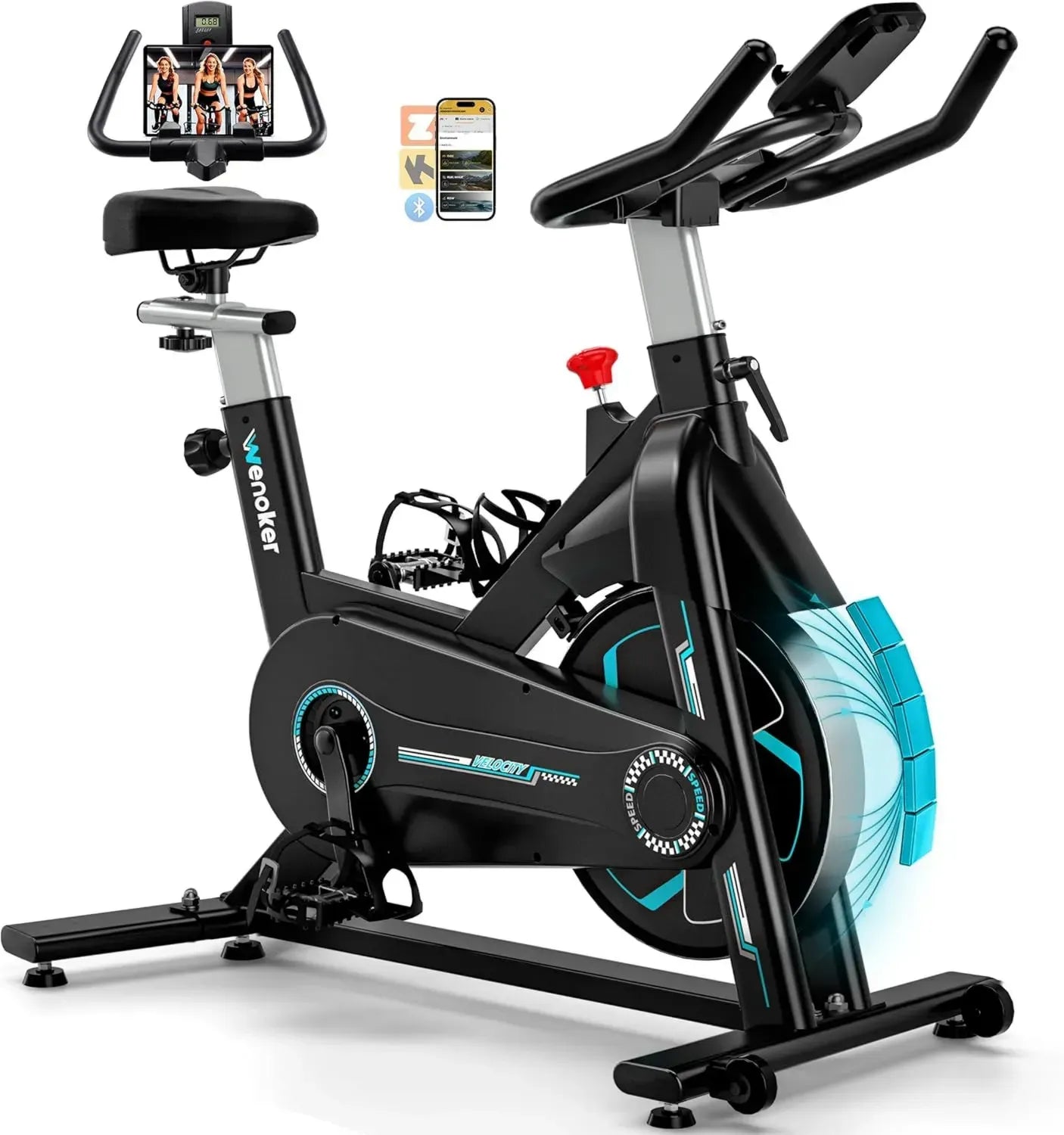 Vélo d'Appartement Silencieux Wenoker pour Entraînement à Domicile, Résistance Ajustable, Intégration APP, Écran LCD, Siège Ergonomique, Supporte Jusqu'à 160 kg
