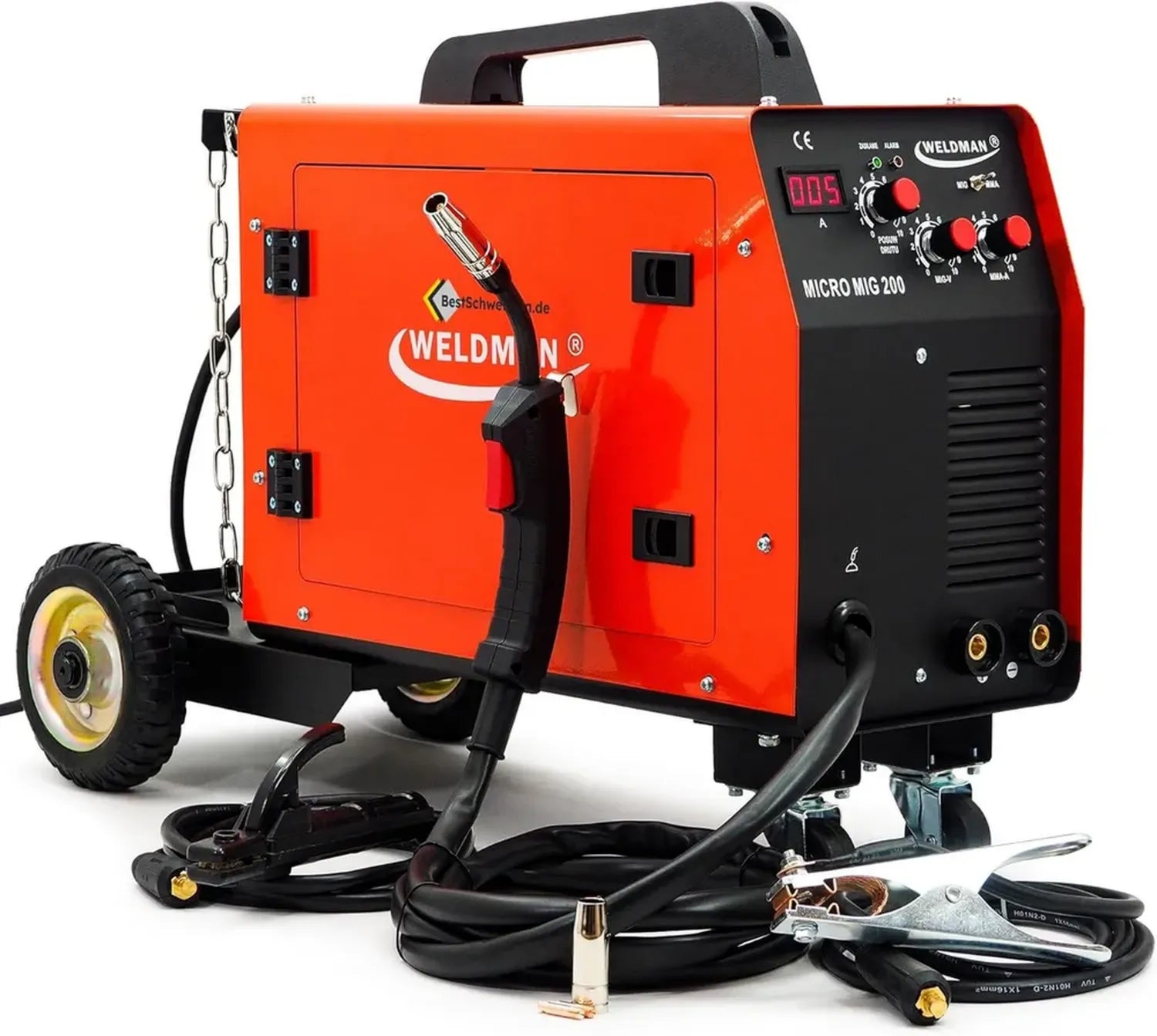 WELDMAN Poste de Soudage Inverter MIG/MAG 200A sans Gaz avec Fil Fourré – Châssis Inclusion – Soudure FCAW/MMA 230V