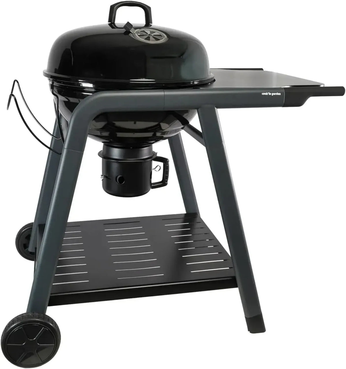 Barbecue au Charbon Tonino 60 cm - Couvercle Émaillé avec Thermomètre, Récupérateur de Cendres, Roues Renforcées et Tablette Latérale